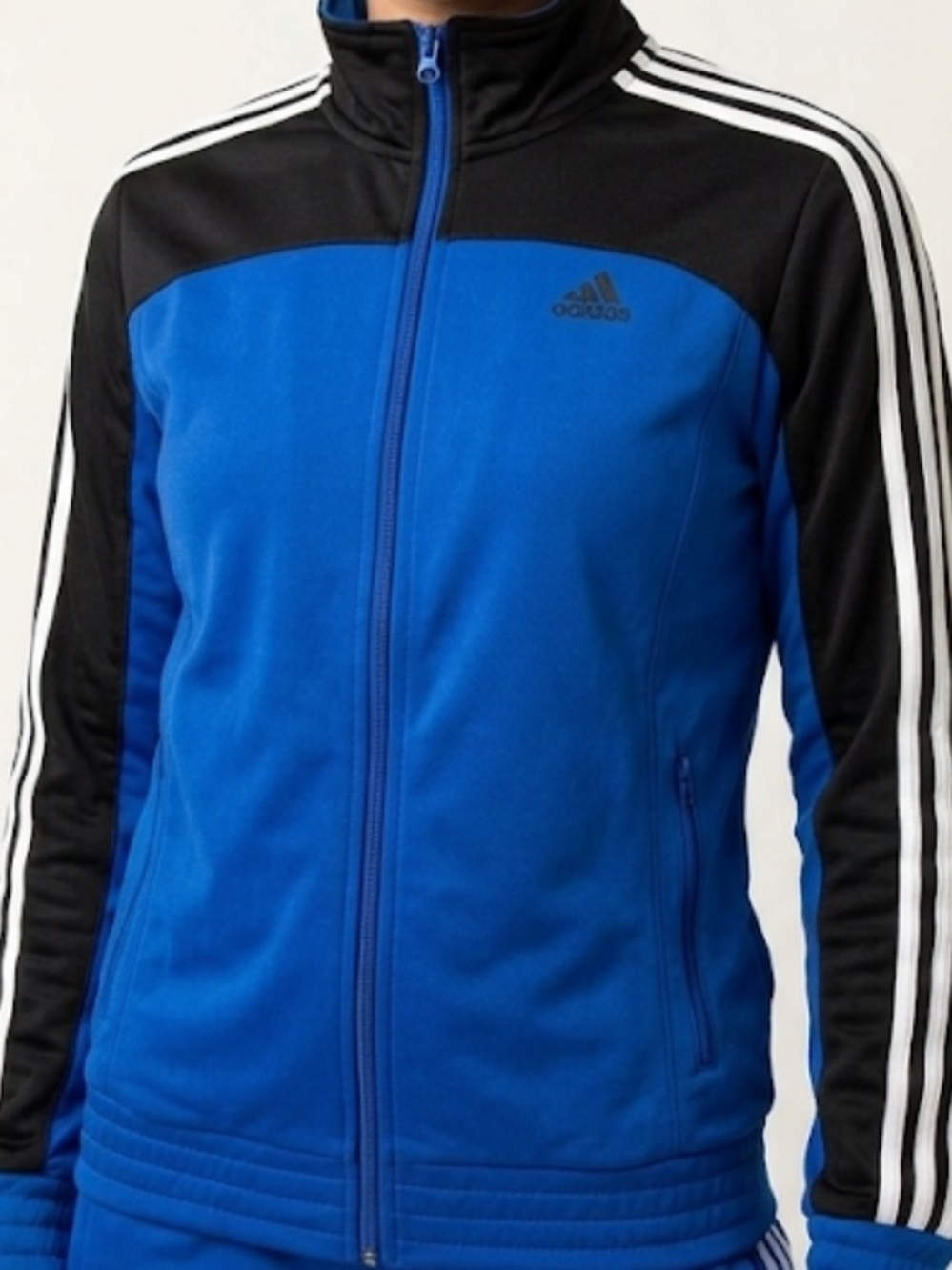 adidas Essentials Colorblock Tricot Track Jacket Women M Blue Black Full Zip